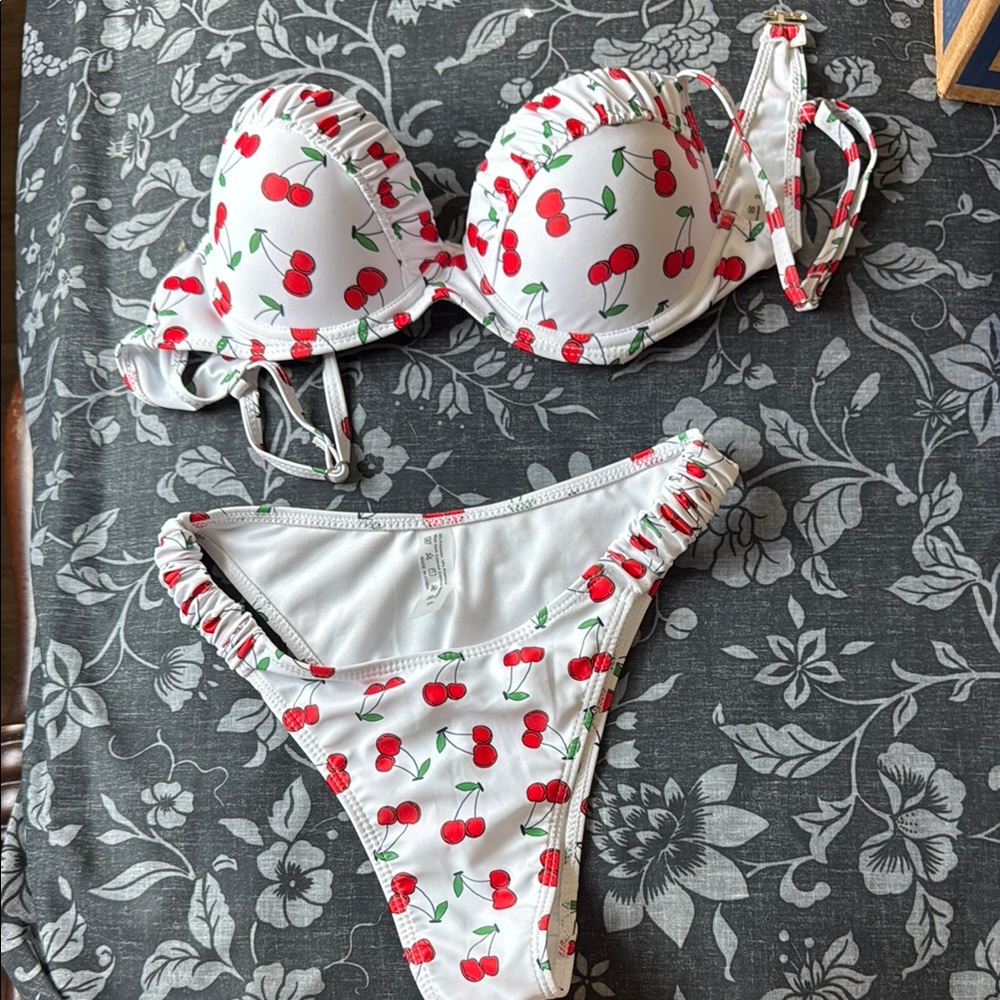 Cherry Print Bikini Set by SHEIN. Size Small